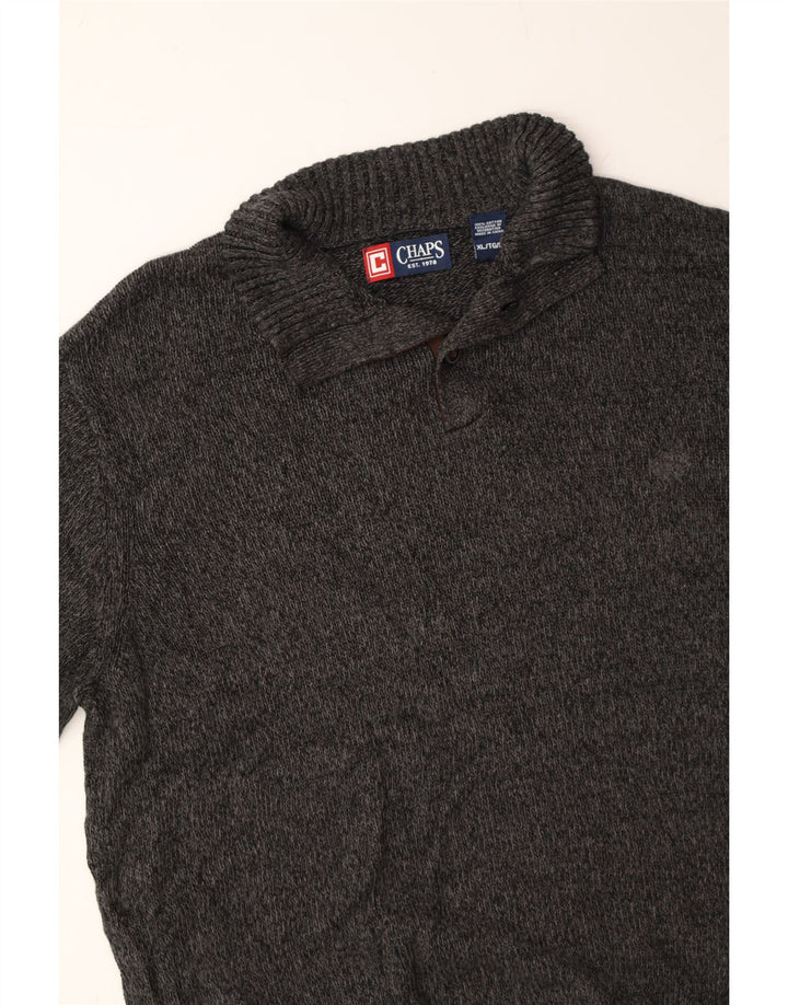 CHAPS Mens Button Neck Jumper Sweater XL Grey Cotton Vintage Chaps and Second-Hand Chaps from Messina Hembry 