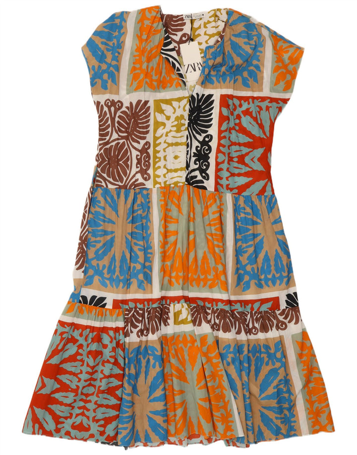Abito lungo da donna Zara UK 18 XL cotone patchwork multicolore