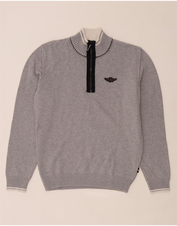 Aeronautica Militare Maglione da uomo con zip e collo color block grigio medio