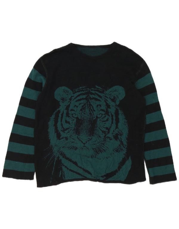 Maglione maglione girocollo da donna vintage UK 16 grande blocco di colore nero