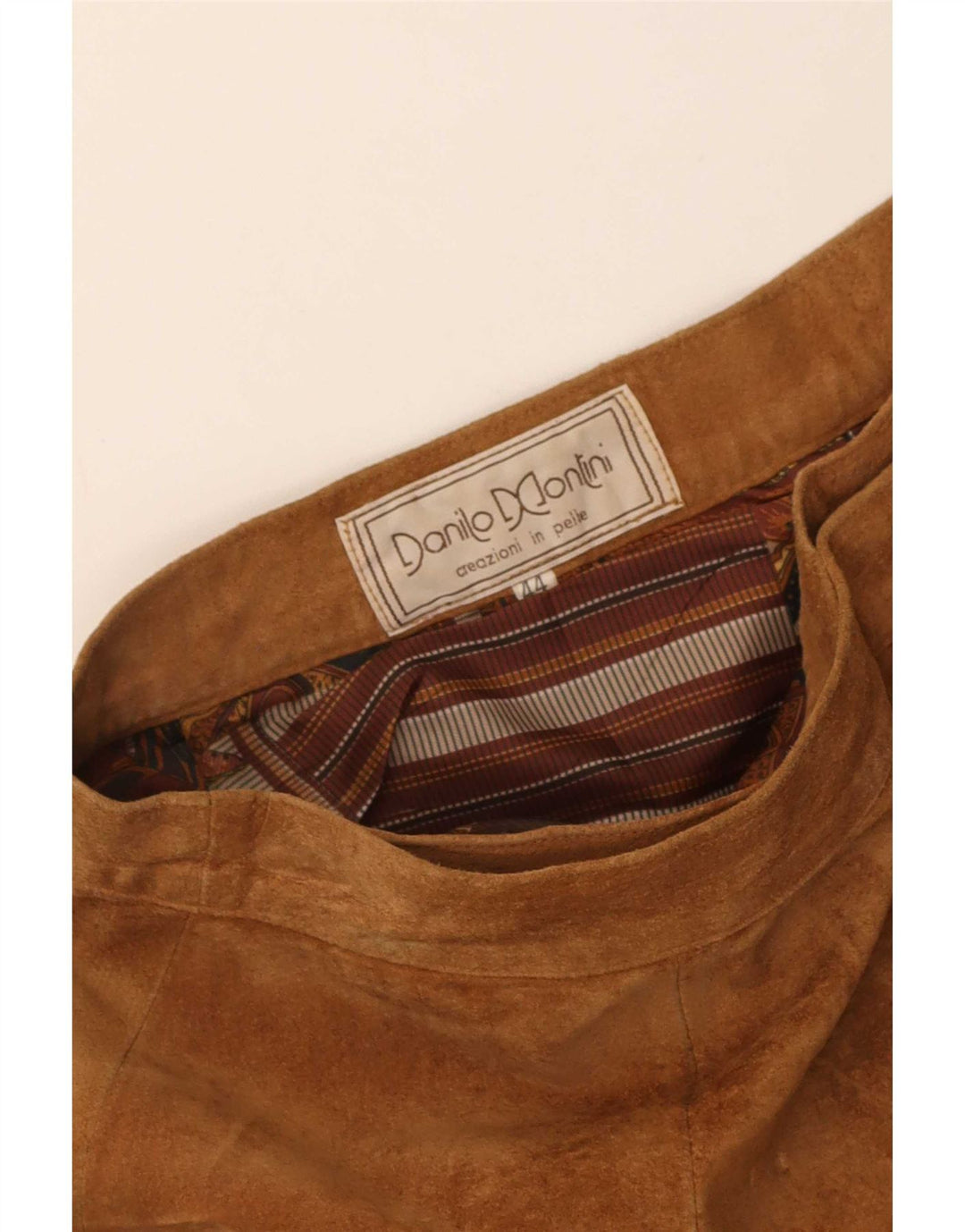 Gonna a portafoglio vintage in pelle scamosciata da donna IT 44 media W28 in pelle marrone