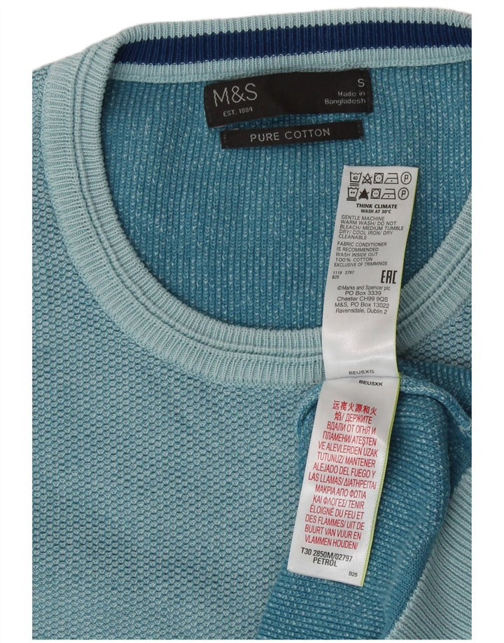 Maglione maglione girocollo da uomo Marks & Spencer piccolo cotone turchese