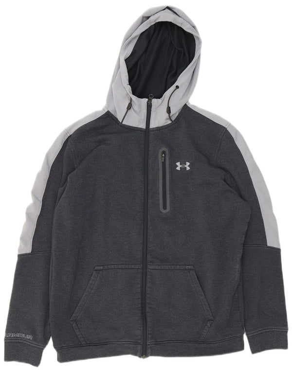 Felpa con cappuccio e zip da uomo Under Armour, grande, in cotone color block grigio