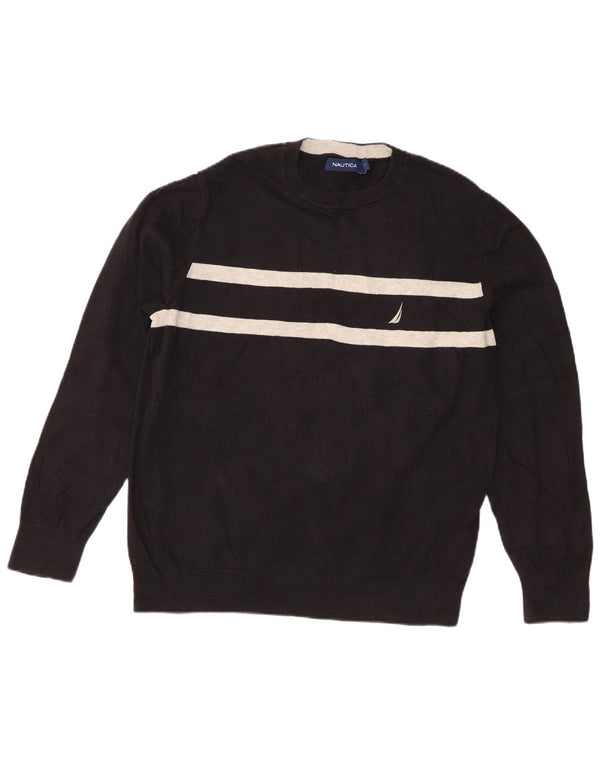 Maglione maglione girocollo da uomo Nautica, cotone a righe nere di grandi dimensioni