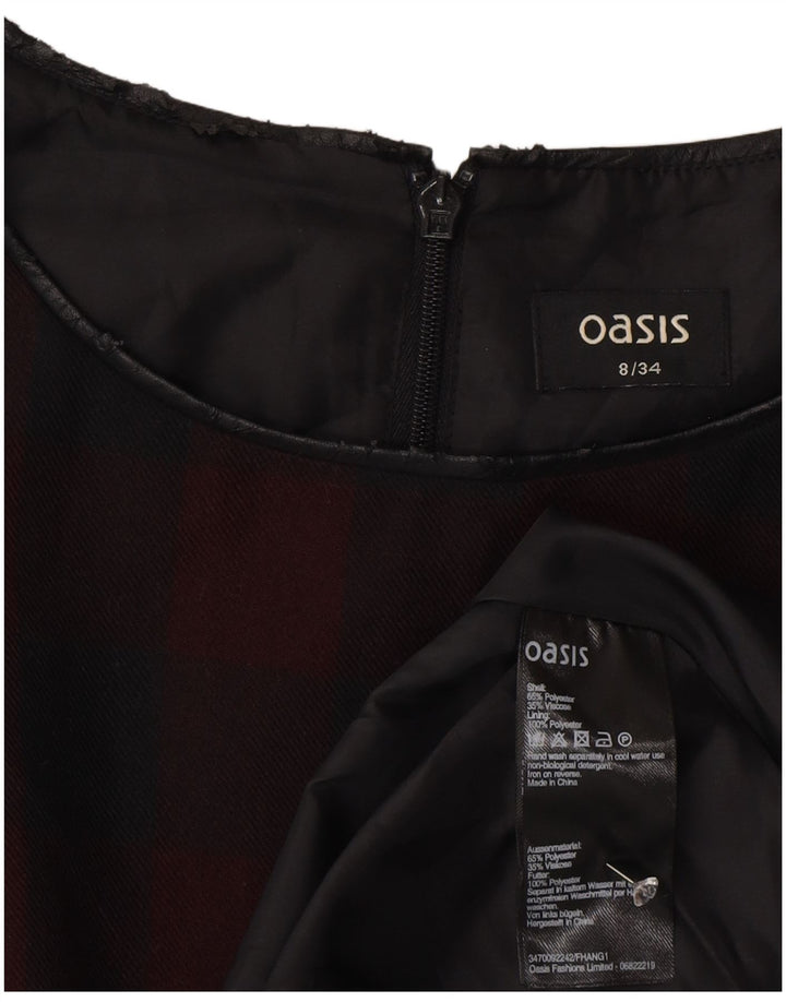 Abito a trapezio senza maniche da donna Oasis UK 8 Piccolo poliestere a quadretti bordeaux