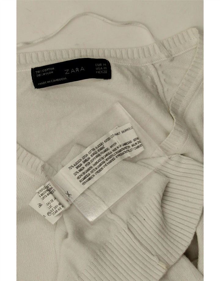 Maglione Zara da donna con scollo a V UK 12 cotone bianco medio