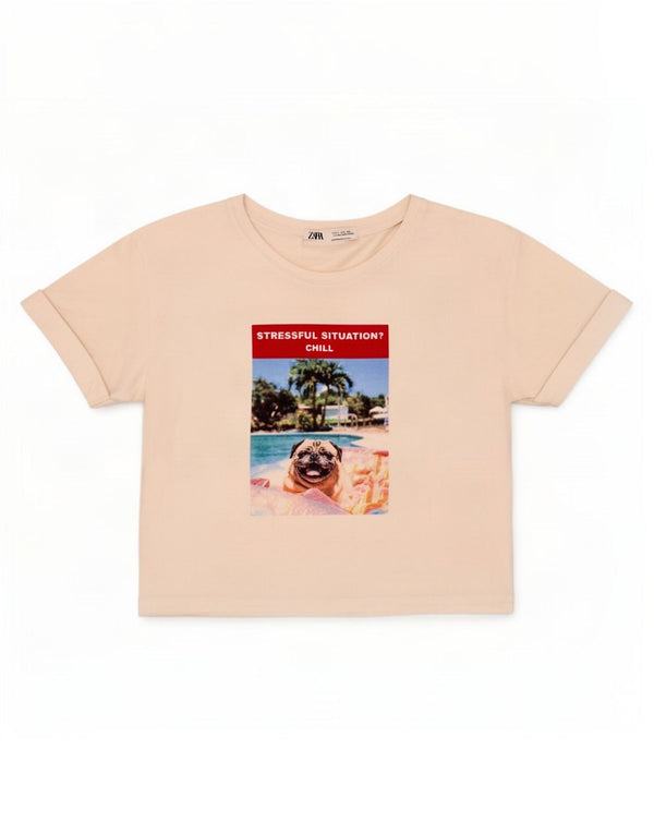 T-shirt grafica corta da donna Zara UK 10 piccola bianca