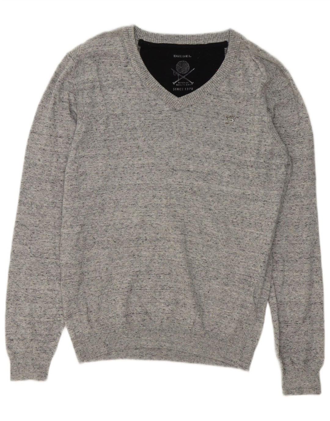 Maglione da uomo Diesel con scollo a V piccolo cotone chiazzato grigio