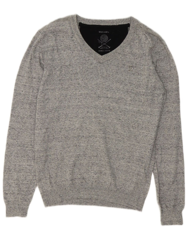 Maglione da uomo Diesel con scollo a V piccolo cotone chiazzato grigio