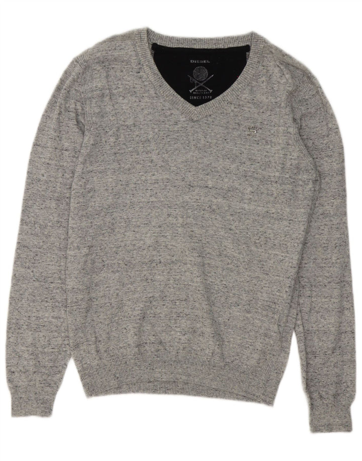 Maglione da uomo Diesel con scollo a V piccolo cotone chiazzato grigio