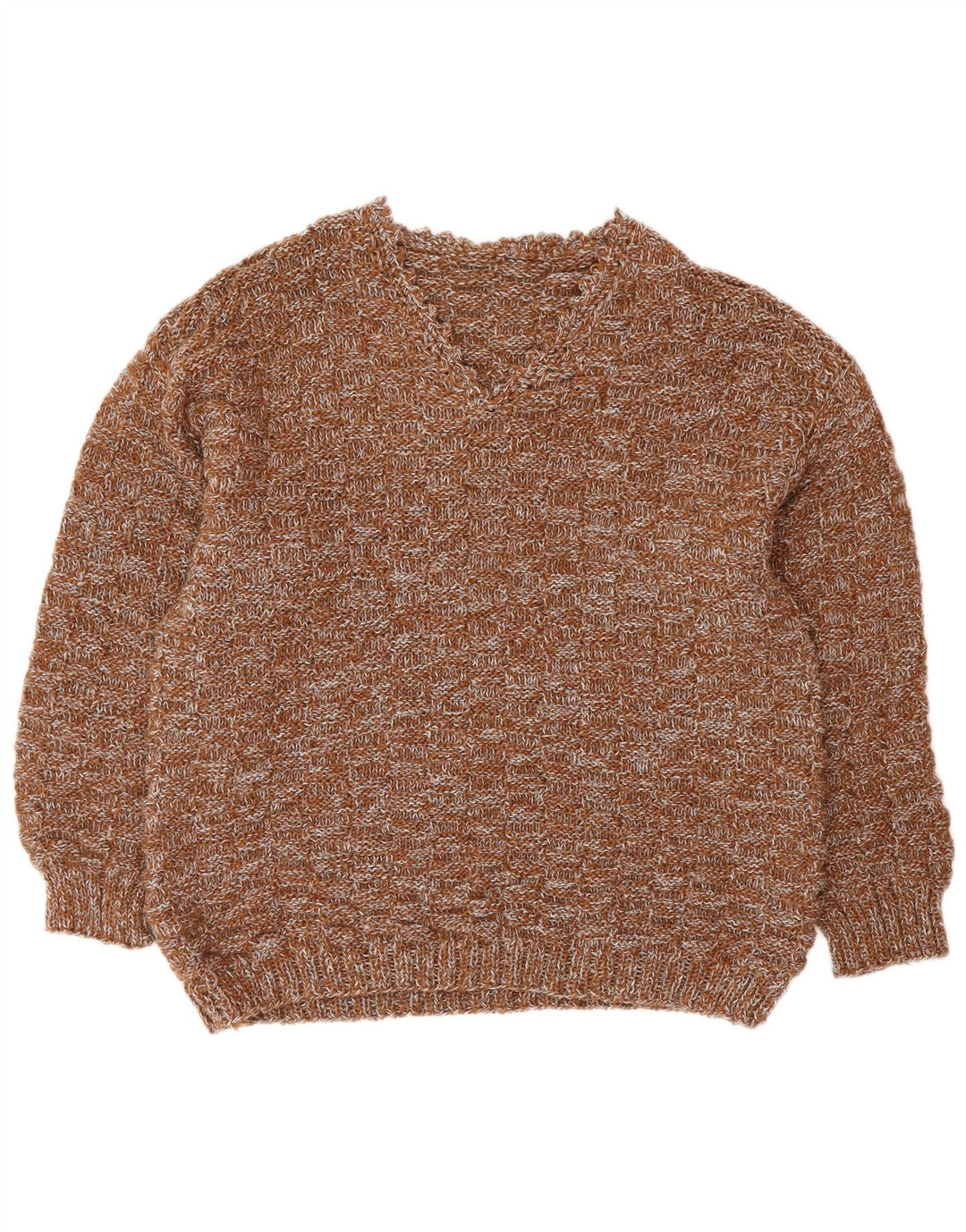 Maglione maglione con scollo a V da donna VINTAGE UK 16 grande marrone screziato