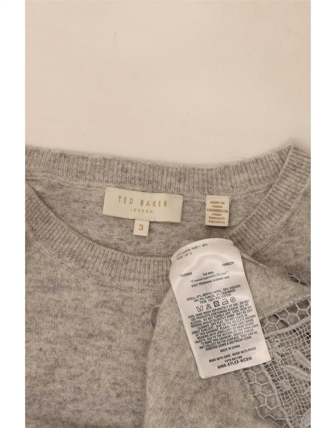 Maglione da donna con scollo a barca Ted Baker taglia 3 in lana grigio medio