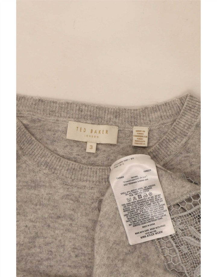 Maglione da donna con scollo a barca Ted Baker taglia 3 in lana grigio medio