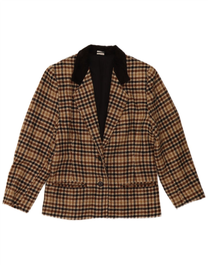 Giacca blazer vintage da donna a 2 bottoni UK 14 pied de poule beige medio