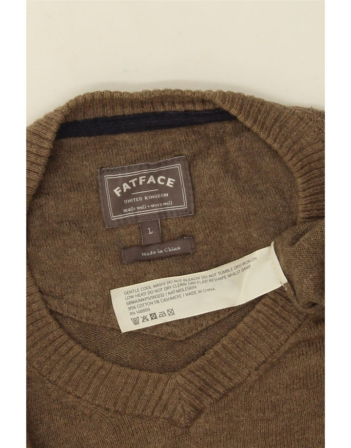 Maglione da uomo con scollo a V Fat Face, grande cotone marrone