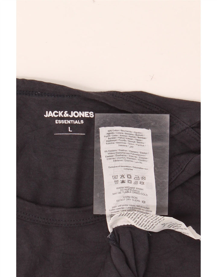 JACK & JONES Mens T-Shirt Top Large Navy Blue Cotton