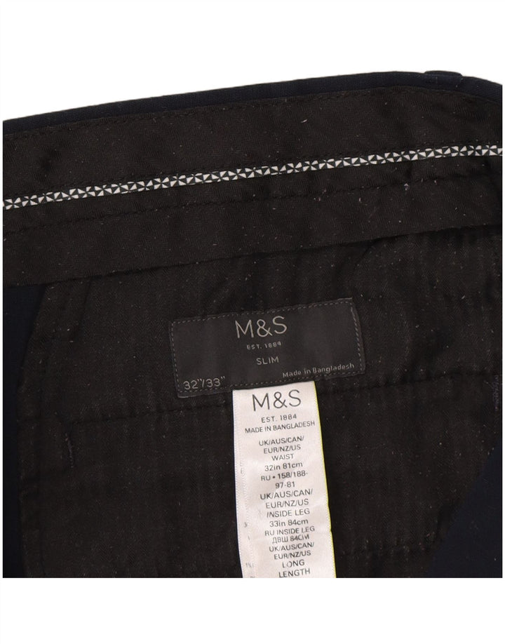 Pantaloni chino slim da uomo Marks & Spencer W32 L33 poliestere blu navy