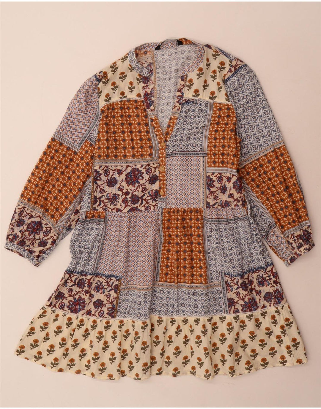 Abito a strati a maniche lunghe da donna Zara UK 10 Piccolo patchwork multicolore