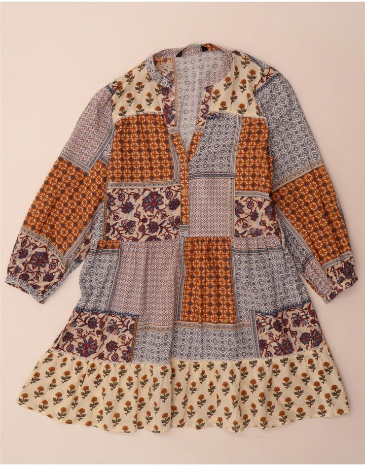 Abito a strati a maniche lunghe da donna Zara UK 10 Piccolo patchwork multicolore