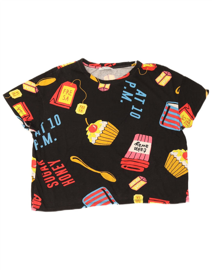 T-shirt grafica oversize corta da donna Zara UK 14 media nera