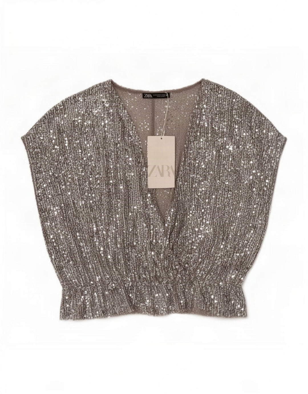 Top in camicetta da donna Zara UK 12 poliestere argento medio