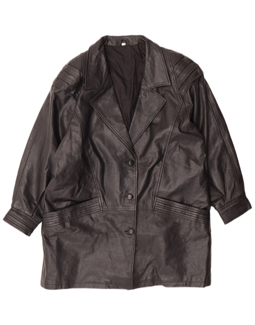 Cappotto in pelle da donna VINTAGE UK 18 XL in pelle nera