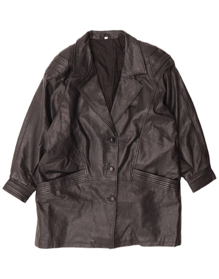 Cappotto in pelle da donna VINTAGE UK 18 XL in pelle nera