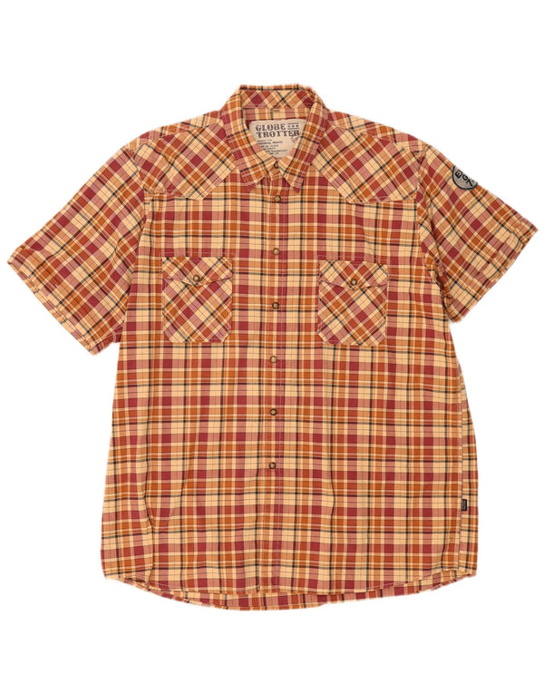 Camicia a maniche corte da uomo Globe Trotter UK 43/44 XL Cotone a quadri beige