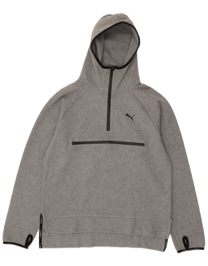 Felpa con cappuccio da uomo Puma con zip e collo, piccola, in cotone grigio
