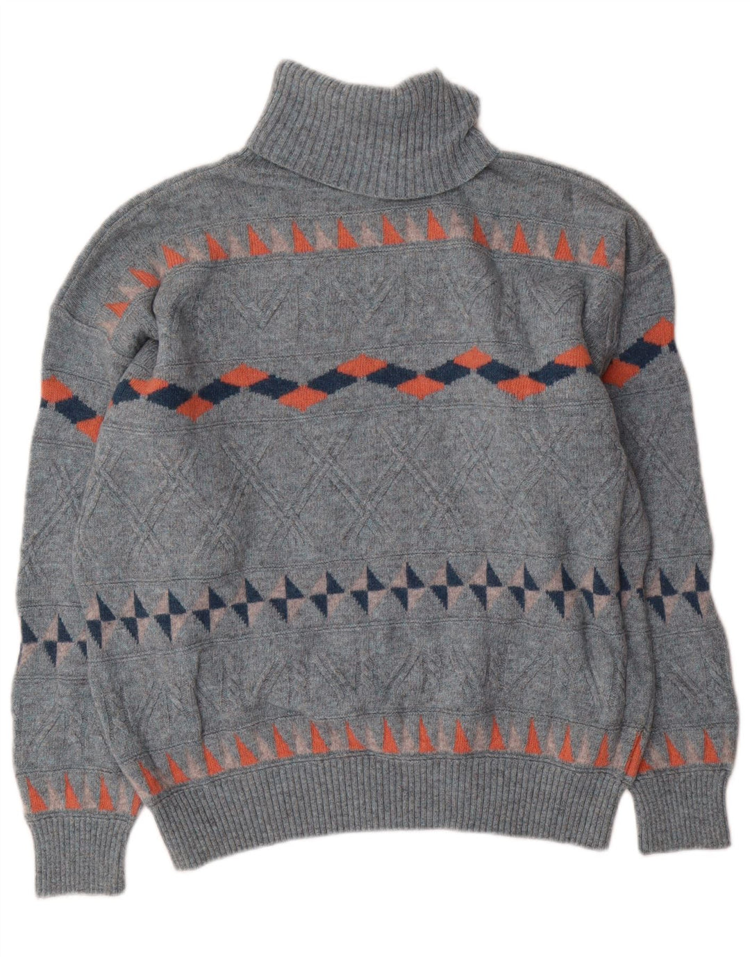 Maglione maglione uomo collo alto Baroni IT 54 XL lana geometrica blu