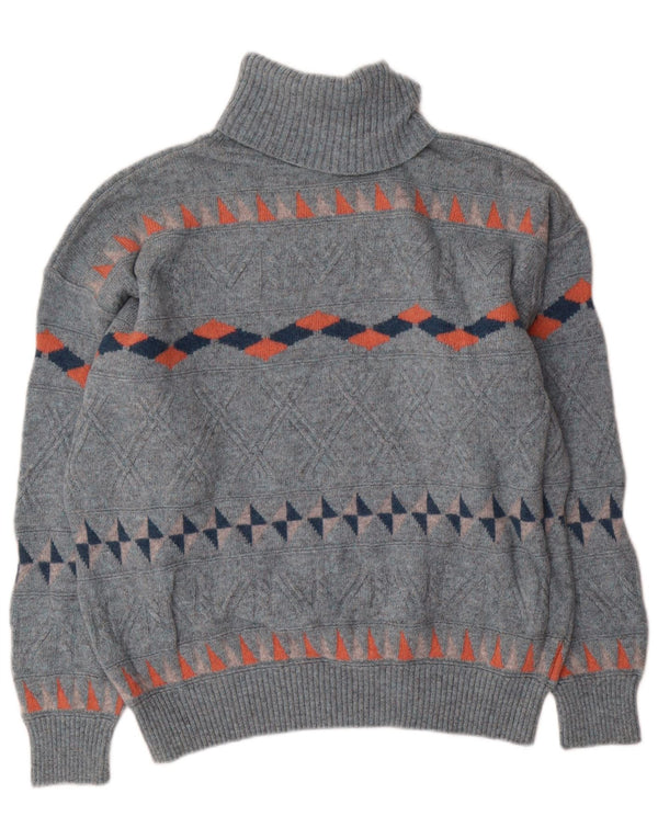Maglione maglione uomo collo alto Baroni IT 54 XL lana geometrica blu