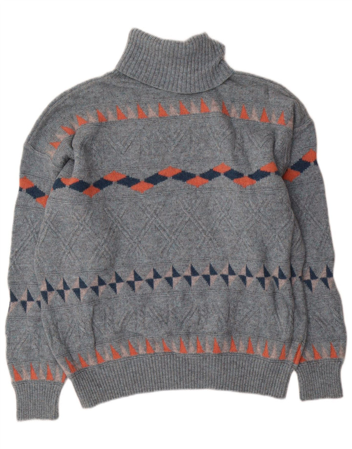 Maglione maglione uomo collo alto Baroni IT 54 XL lana geometrica blu