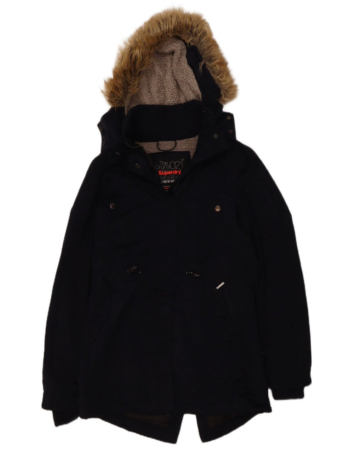 Giacca parka Sherpa da donna con cappuccio Superdry UK 14 poliestere medio blu navy