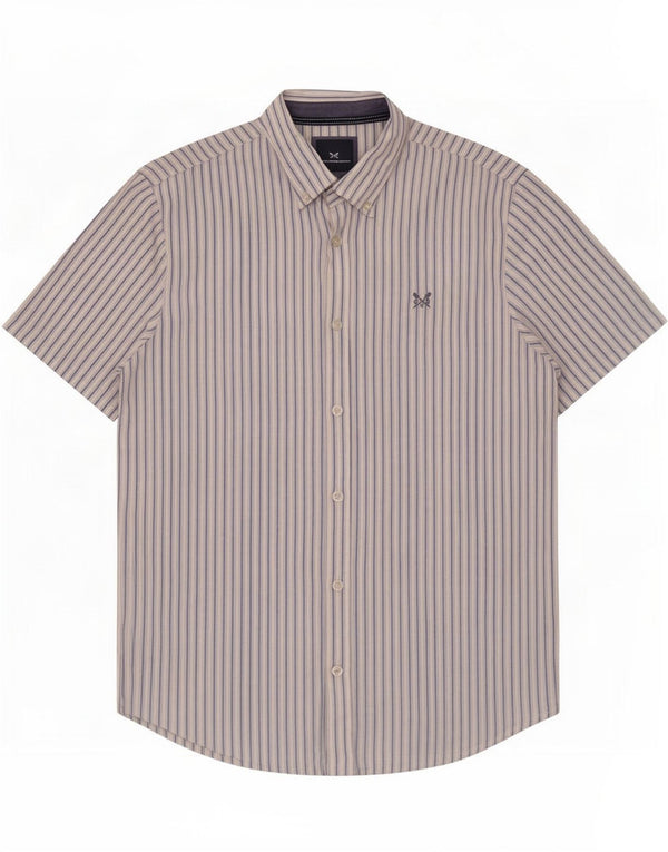 Crew Clothing Camicia a maniche corte da uomo Lino gessato bianco medio