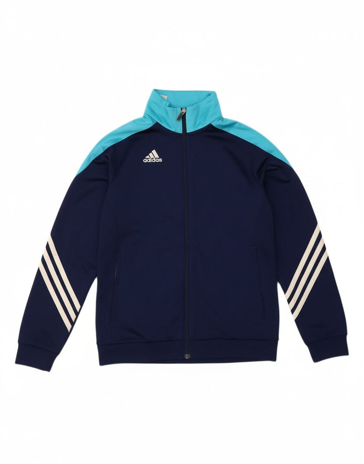 ADIDAS Boys Tracksuit Top Jacket 11-12 Years Large  Navy Blue Colourblock