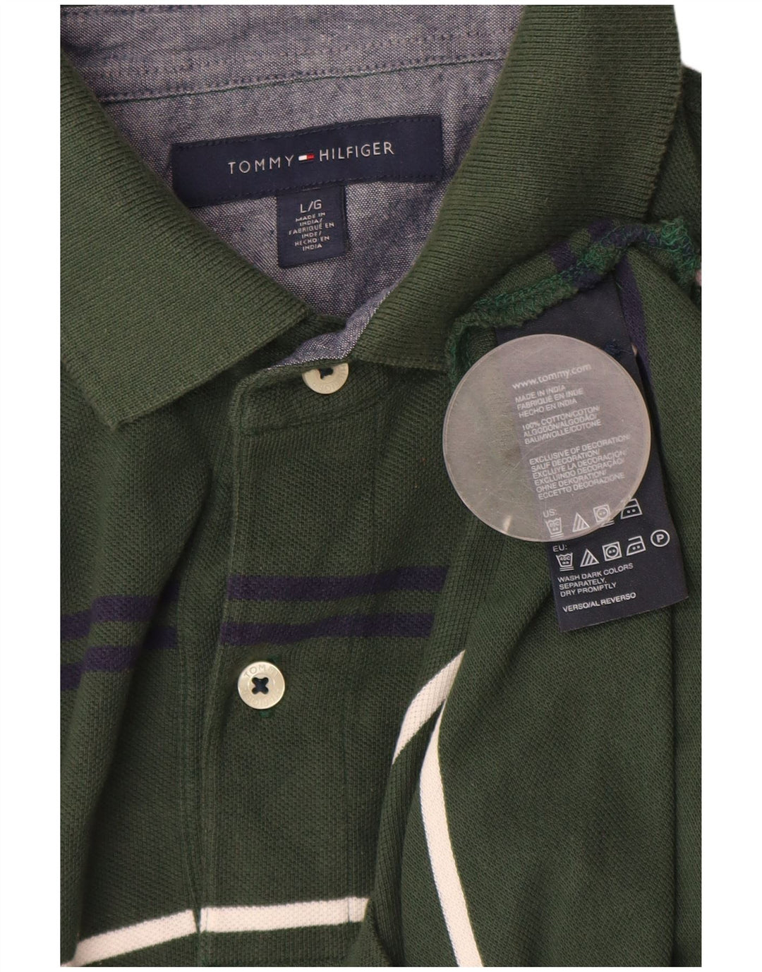 TOMMY HILFIGER Polo da uomo in cotone a righe verdi grandi