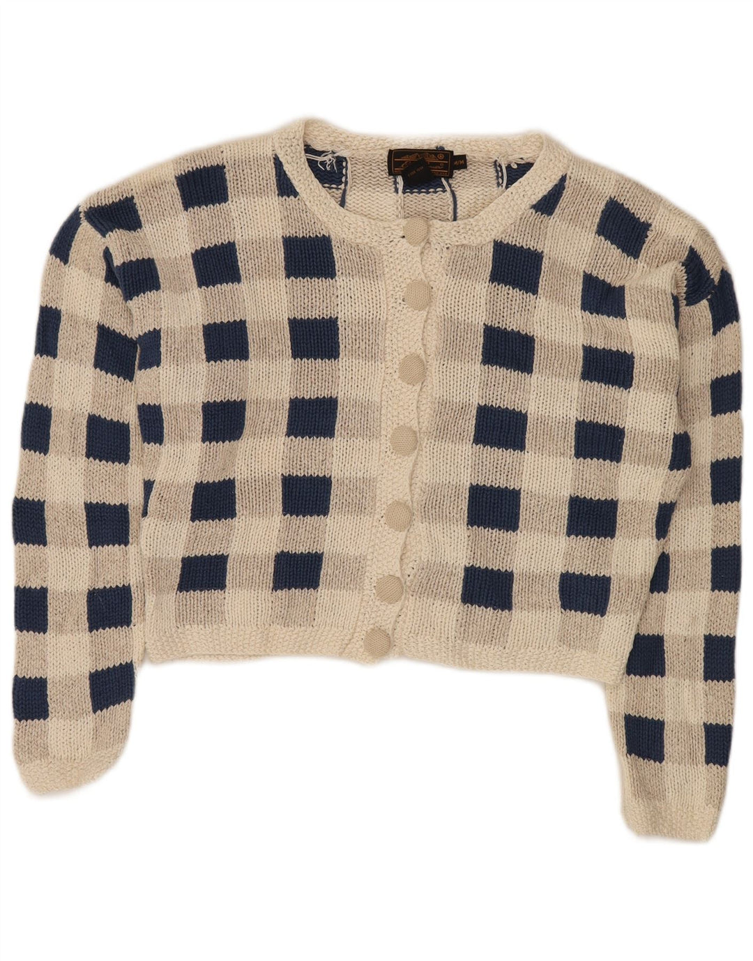 Maglione cardigan corto da donna Eddie Bauer UK 14 Seta a quadri grigio medio