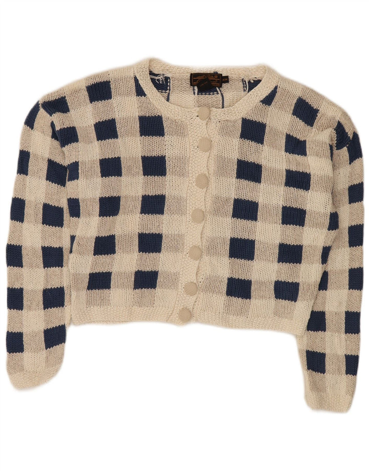 Maglione cardigan corto da donna Eddie Bauer UK 14 Seta a quadri grigio medio