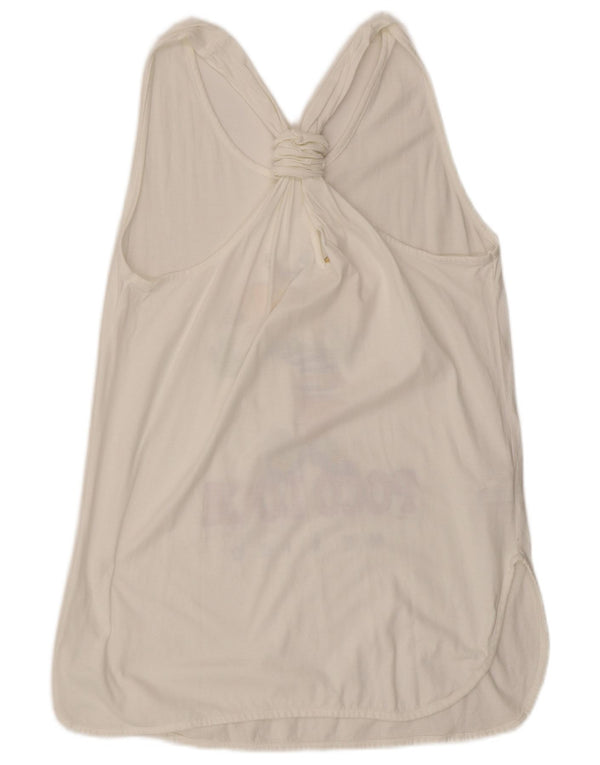 Canotta grafica da donna vintage UK 16 grande cotone bianco