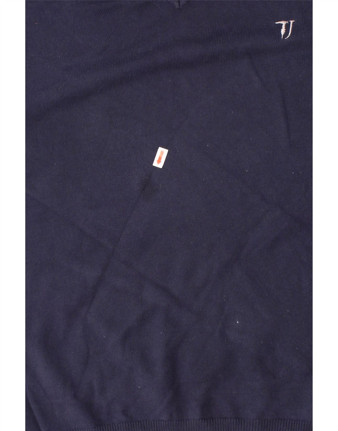 TRUSSARDI JEANS Mens V-Neck Jumper Sweater Medium Navy Blue Cotton Vintage Trussardi Jeans and Second-Hand Trussardi Jeans from Messina Hembry 