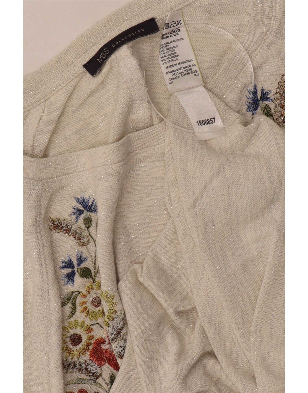 Marks & Spencer Top grafico da donna manica 3/4 UK 12 medio bianco sporco floreale