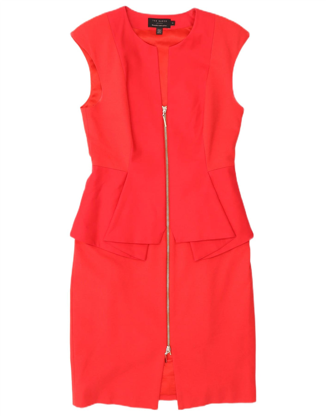 Abito peplo senza maniche da donna Ted Baker taglia 2 piccolo cotone rosso