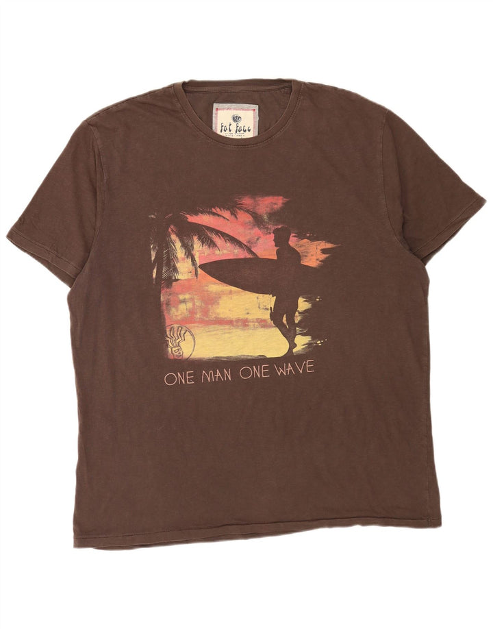 T-shirt grafica da uomo Fat Face Top XL in cotone marrone