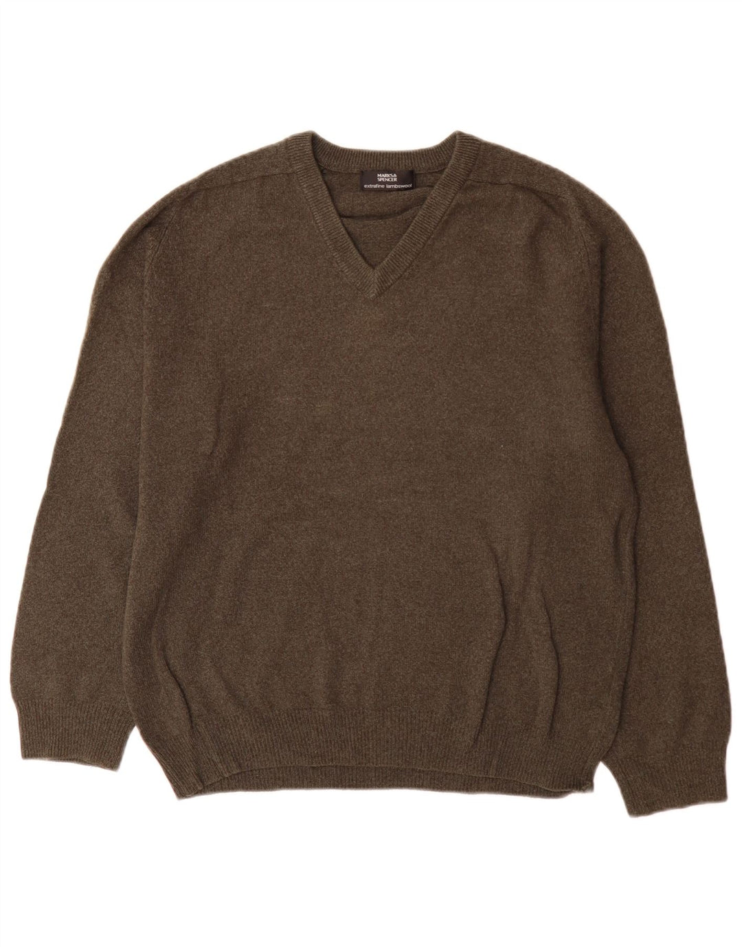 Maglione da uomo con scollo a V Marks & Spencer in lana d'agnello verde medio