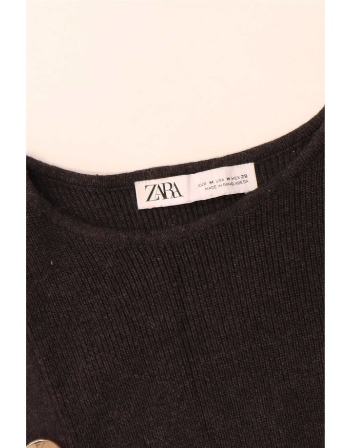 Maglione maglione con scollo a barca da donna Zara UK 12 Cotone grigio medio