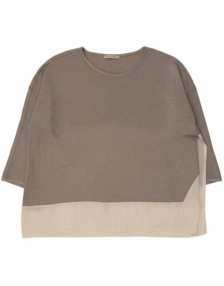 Top Zara da donna oversize con maniche a 3/4 UK 14 Colorblock grigio medio