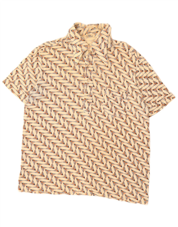Polo vintage da uomo in cotone geometrico beige medio