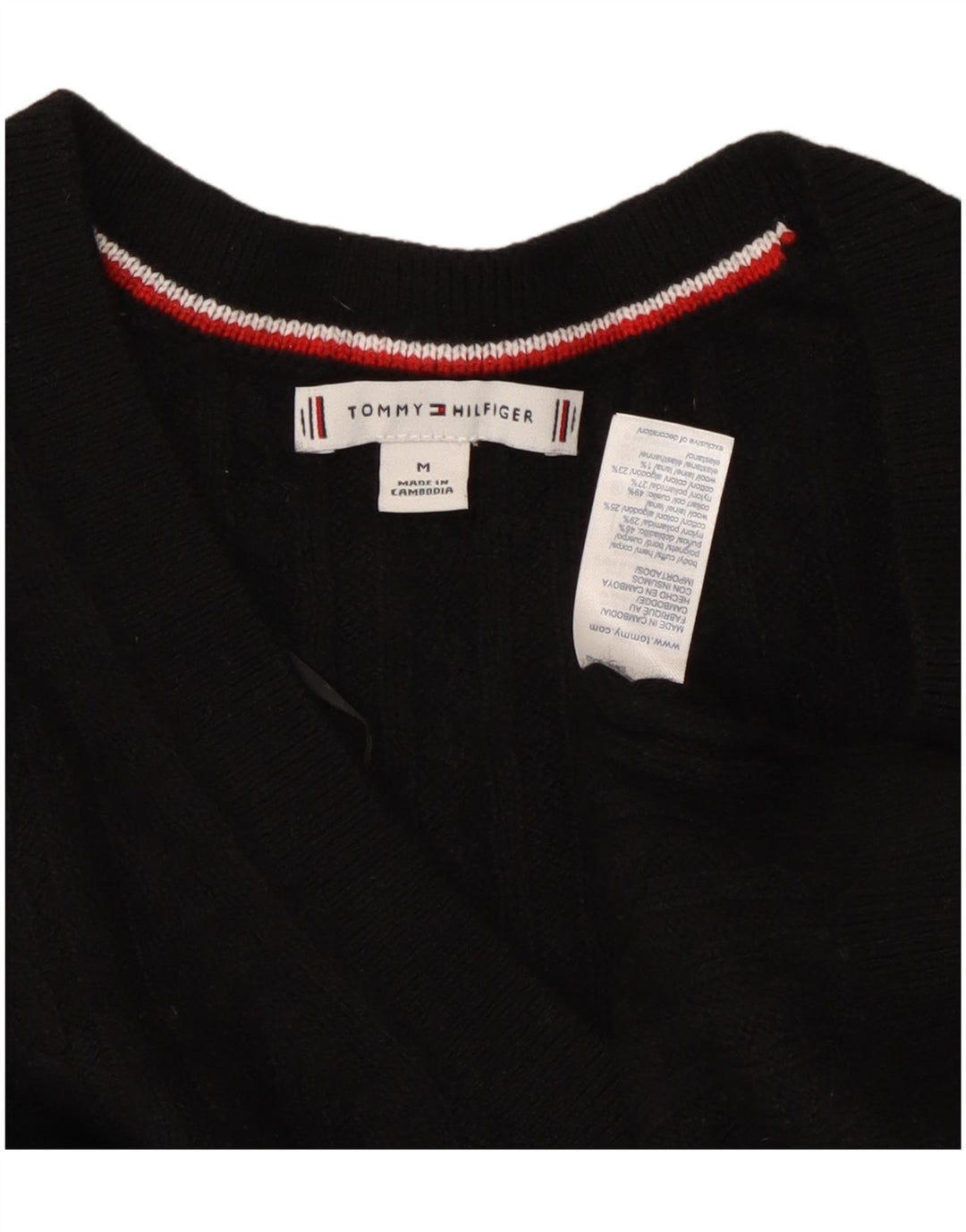 TOMMY HILFIGER Maglione da donna con scollo a V UK 14 Nylon nero medio
