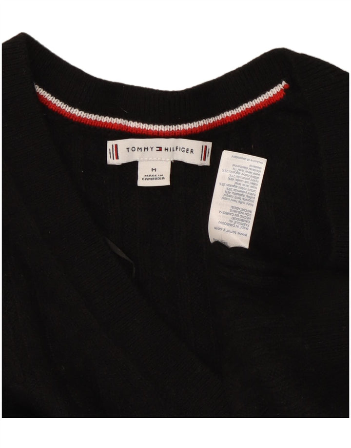 TOMMY HILFIGER Maglione da donna con scollo a V UK 14 Nylon nero medio
