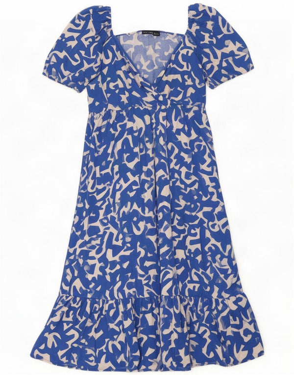 Zara Abito da donna a strati con volant con motivo astratto UK 14 Large Blu